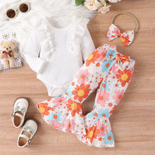 Load image into Gallery viewer, Baby Girl Lace Detail Round Neck Bodysuit and Bow Pants Set
