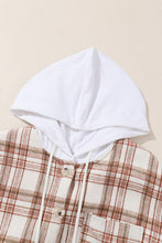 Load image into Gallery viewer, Plaid Drawstring Button Up Long Sleeve Hooded Jacket