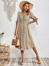 Load image into Gallery viewer, Tie Cuff Deep V Button Down Dress
