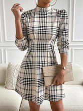 Load image into Gallery viewer, Houndstooth Mock Neck Cinched Mini Dress