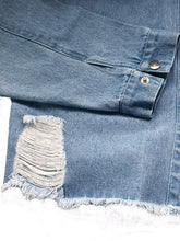Load image into Gallery viewer, Raw Hem Collared Neck Long Sleeve Denim Jacket