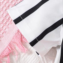 Load image into Gallery viewer, Striped Two-Tone Short Sleeve Tie Waist Romper