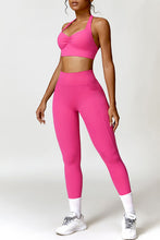 Load image into Gallery viewer, Ruched Halter Neck Bra and Pocketed Leggings Active Set