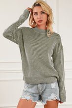 Load image into Gallery viewer, Striped Mock Neck Dropped Shoulder Sweater