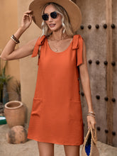 Load image into Gallery viewer, Scoop Neck Tie Shoulder Mini Dress