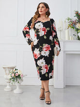 Load image into Gallery viewer, Plus Size Printed Square Neck Long Sleeve Dress