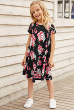 Load image into Gallery viewer, Girls Floral Round Neck Short Sleeve Dress with Pockets