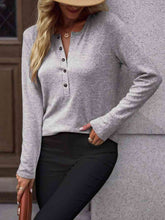 Load image into Gallery viewer, Round Neck Buttoned Long Sleeve T-Shirt