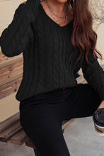 Load image into Gallery viewer, Cable-Knit Cold-Shoulder Long Sleeve Sweater
