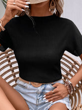 Load image into Gallery viewer, Ribbed Round Neck Short Sleeve T-Shirt
