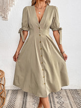 Load image into Gallery viewer, Tie Cuff Deep V Button Down Dress