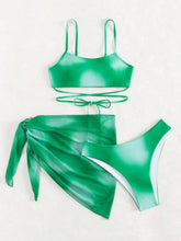 Load image into Gallery viewer, Tied Gradient Spaghetti Strap Three-Piece Swim Set