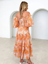 Load image into Gallery viewer, Printed Smocked Off-Shoulder Tiered Dress