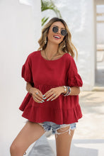Load image into Gallery viewer, Round Neck Ruched Short Sleeve Blouse