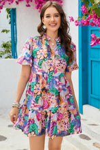Load image into Gallery viewer, Floral Notched Neck Ruffle Hem Dress
