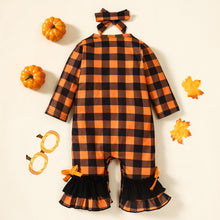 Load image into Gallery viewer, Baby Plaid Ghost Graphic Round Neck Long Sleeve Jumpsuit
