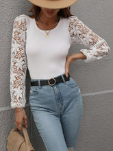 Load image into Gallery viewer, Lace Sleeve Round Neck Ribbed Top