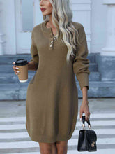 Load image into Gallery viewer, Buttoned Round Neck Long Sleeve Sweater Dress
