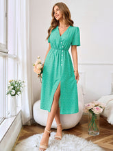 Load image into Gallery viewer, Printed Decorative Button Slit Dress