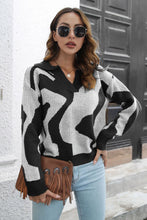 Load image into Gallery viewer, Two-Tone Johnny Collar Dropped Shoulder Pullover Sweater