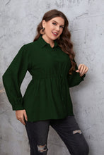 Load image into Gallery viewer, Plus Size Drawstring Waist Collared Neck Babydoll Blouse