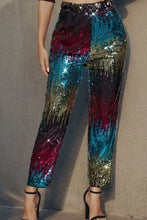Load image into Gallery viewer, Sequin Contrast High Waist Pants