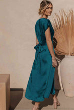 Load image into Gallery viewer, Satin Cap Sleeve Tie Back Midi Dress