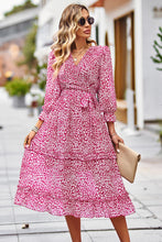 Load image into Gallery viewer, Leopard Surplice Tie Belt Slit Dress