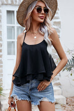 Load image into Gallery viewer, Scoop Neck Spaghetti Strap Ruffle Hem Tank