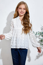 Load image into Gallery viewer, Girls Swiss Dot Spliced Lace Notched Blouse