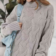 Load image into Gallery viewer, Cable-Knit Turtleneck Sweater Dress