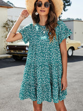 Load image into Gallery viewer, Leopard Short Flounce Sleeve Tiered Dress