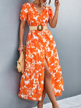 Load image into Gallery viewer, V-Neck Short Sleeve High Slit Midi Dress