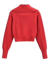 Load image into Gallery viewer, Half Zip Ribbed Collared Neck Knit Top