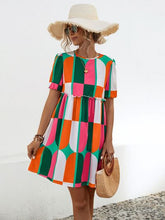 Load image into Gallery viewer, Geometric Frill Round Neck Short Sleeve Dress