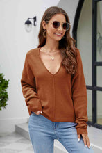 Load image into Gallery viewer, V-Neck Drop Shoulder Long Sleeve Knit Top
