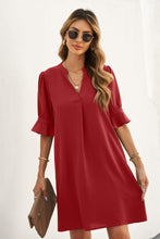 Load image into Gallery viewer, Puff Sleeve Notched Mini Shift Dress