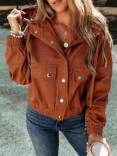 Load image into Gallery viewer, Snap Down Drawstring Hooded Jacket