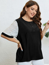 Load image into Gallery viewer, Plus Size Contrast Decorative Button Half Sleeve Top