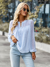 Load image into Gallery viewer, Printed Half Button Gathered Detail Blouse