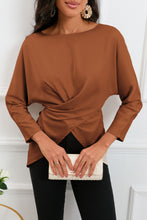Load image into Gallery viewer, Boat Neck Back Tie Long Sleeve Satin Blouse