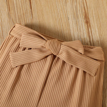 Load image into Gallery viewer, Baby Girl Ribbed Top and Belted Ruffle Hem Shorts Set