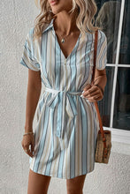 Load image into Gallery viewer, Striped Johnny Collar Tie-Waist Dress