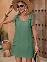Load image into Gallery viewer, Scoop Neck Tie Shoulder Mini Dress