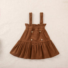 Load image into Gallery viewer, Baby Girl Puff Sleeve Round Neck Top and Buttoned Overall Dress Set