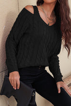 Load image into Gallery viewer, Cable-Knit Cold-Shoulder Long Sleeve Sweater