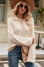 Load image into Gallery viewer, Striped Collared Neck Buttoned Pullover Sweater