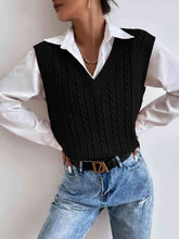Load image into Gallery viewer, Cable-Knit V-Neck Sleeveless Sweater Vest