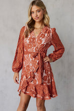 Load image into Gallery viewer, Pompom Trim Puff Sleeve Belted Lace Dress