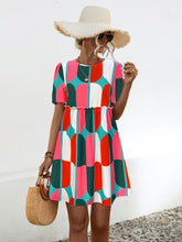 Load image into Gallery viewer, Geometric Frill Round Neck Short Sleeve Dress